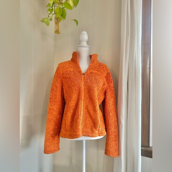 L.L. Bean Orange Polartec Curly Fleece Sherpa Zip Up Jacket - Picture 1 of 8